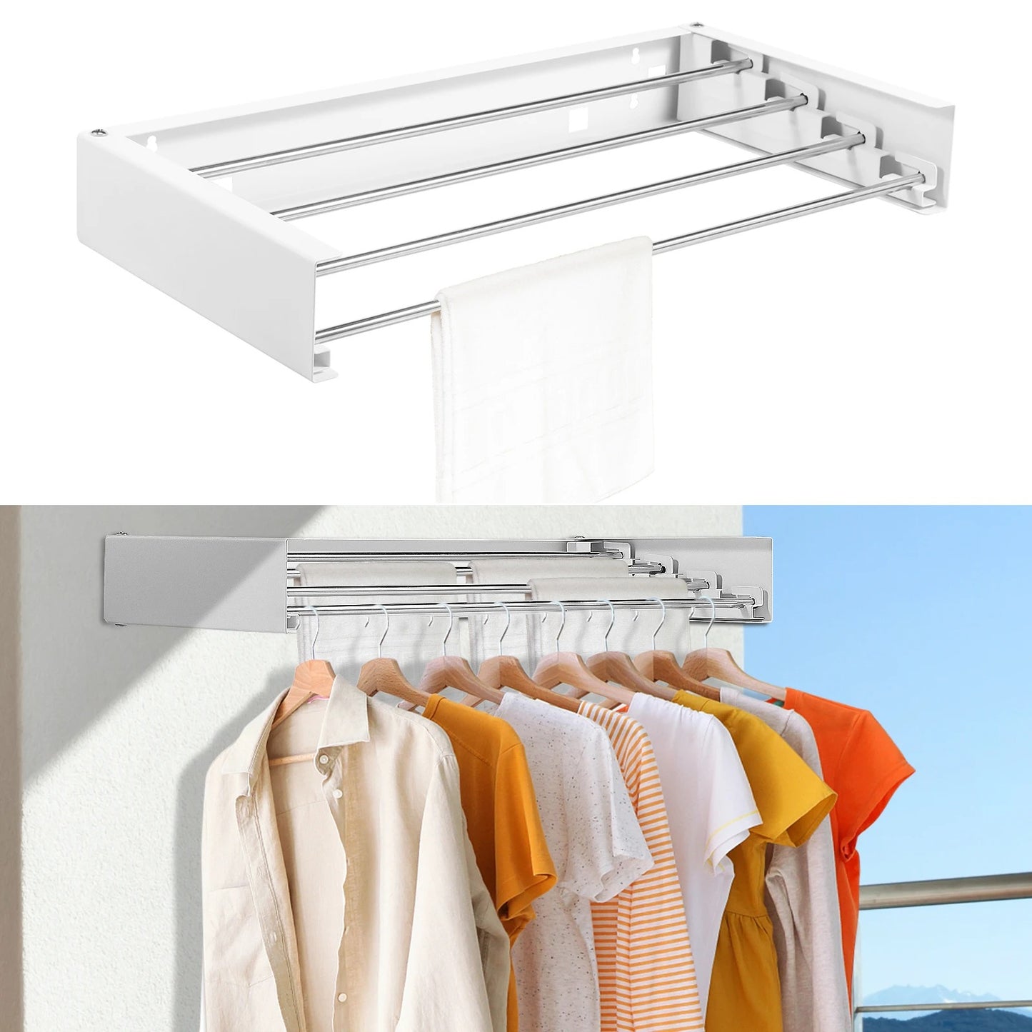 Compact Wall-Mounted Drying Rack for Clothes & Towels