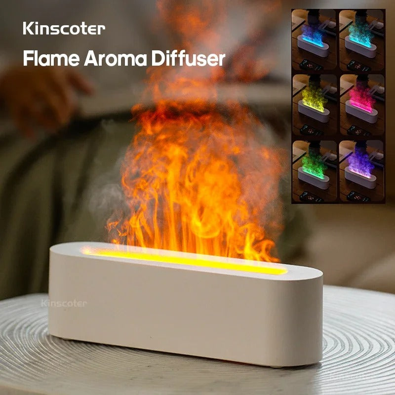 Essential Oil Aroma Diffuser – Flame Air Humidifier with Ultrasonic Mist, Realistic Fire Effect & RGB Mood Lighting