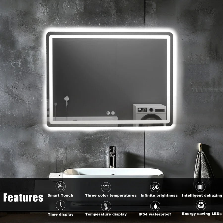 Bathroom Mirror with LED Lights Wall Mounted Mirror IP54 Waterproof Touch Switch Smart LED Mirror