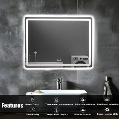 Bathroom Mirror with LED Lights Wall Mounted Mirror IP54 Waterproof Touch Switch Smart LED Mirror