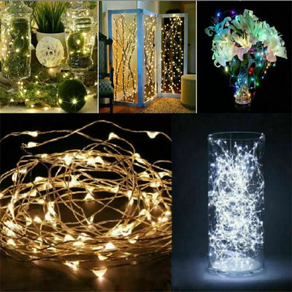 Battery-Powered LED Copper Wire Fairy Lights – 1/2/3/5/10M for Bedroom, Garden, Party & Wedding Decoration