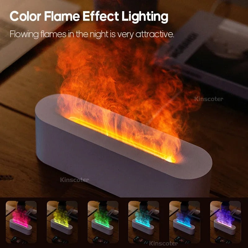 Essential Oil Aroma Diffuser – Flame Air Humidifier with Ultrasonic Mist, Realistic Fire Effect & RGB Mood Lighting