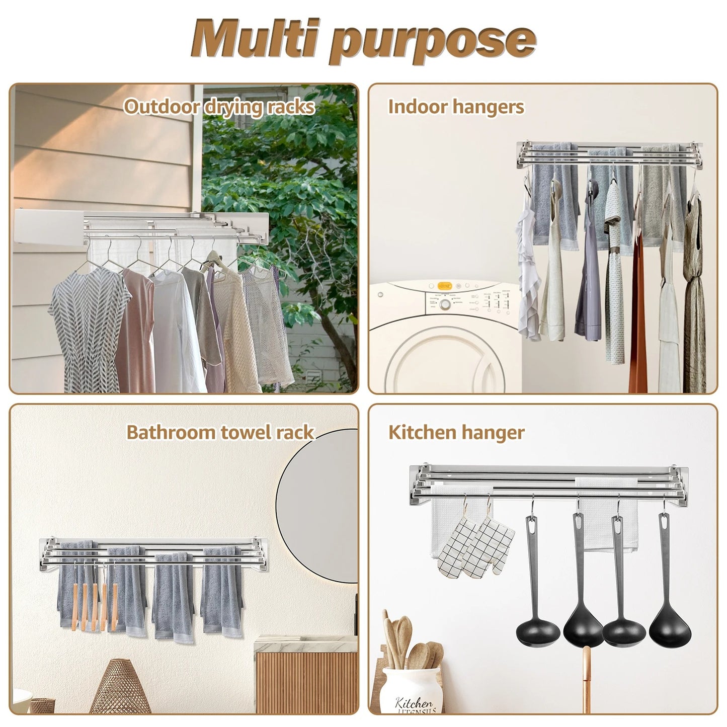 Compact Wall-Mounted Drying Rack for Clothes & Towels