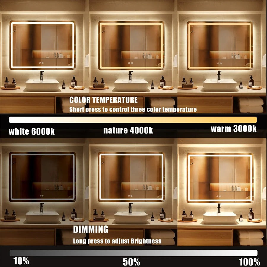 Bathroom Mirror with LED Lights Wall Mounted Mirror IP54 Waterproof Touch Switch Smart LED Mirror