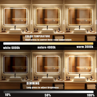 Bathroom Mirror with LED Lights Wall Mounted Mirror IP54 Waterproof Touch Switch Smart LED Mirror