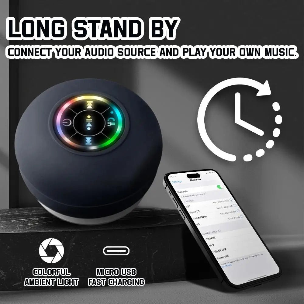 Waterproof Bluetooth Bathroom Speaker with Suction Cup & RGB Lights