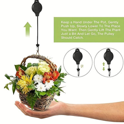 Retractable Plant Hook Pulley – Adjustable Hanging Flower Basket Hanger for Garden Pots, Baskets, and Bird Feeders