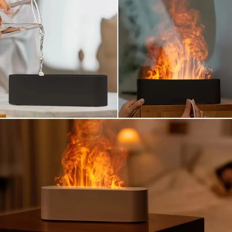 Essential Oil Aroma Diffuser – Flame Air Humidifier with Ultrasonic Mist, Realistic Fire Effect & RGB Mood Lighting