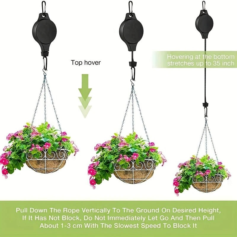 Retractable Plant Hook Pulley – Adjustable Hanging Flower Basket Hanger for Garden Pots, Baskets, and Bird Feeders